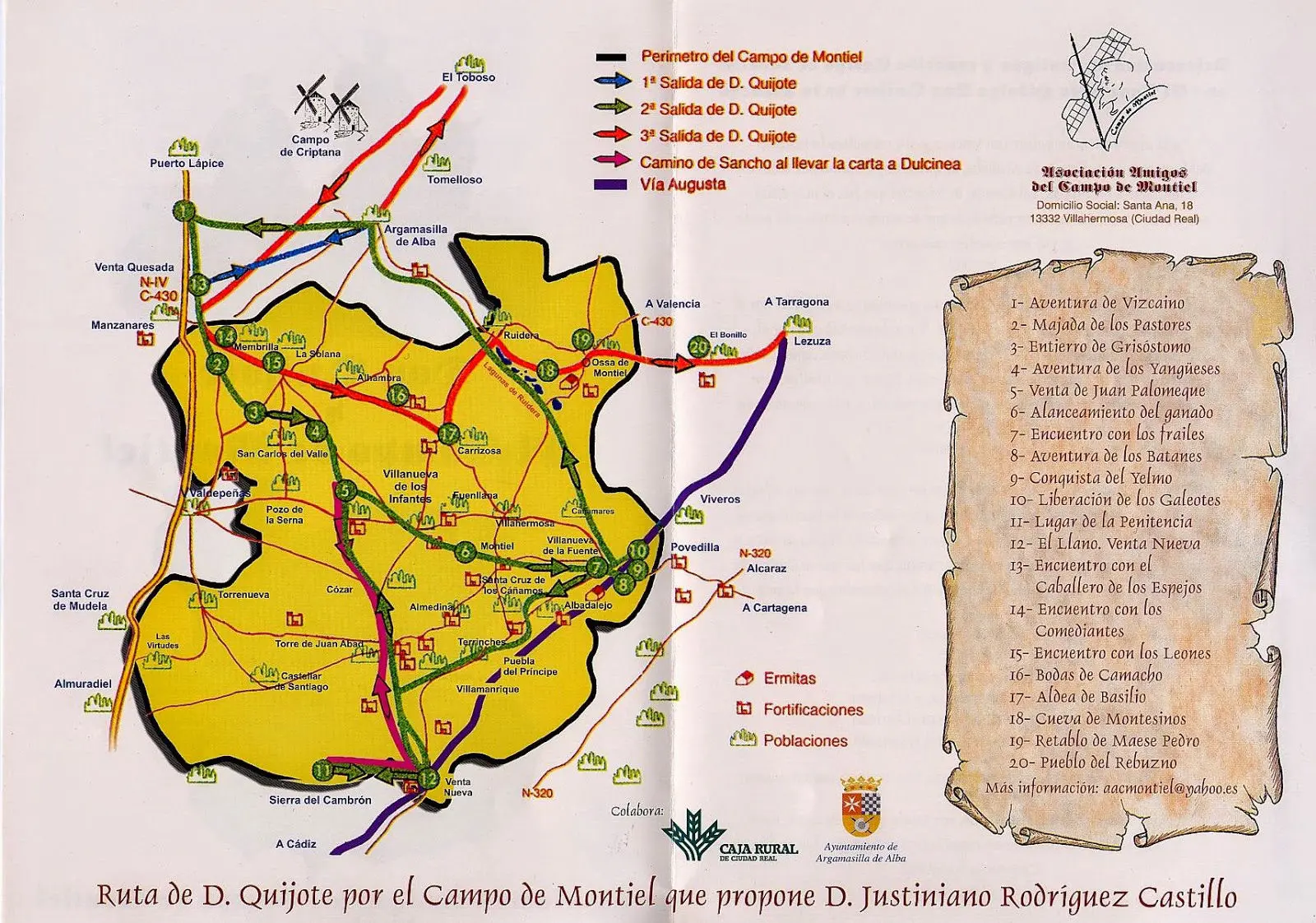 Ruta de D. Quijote por el Campo de Montiel que propone D. Justiniano Rodríguez Castillo